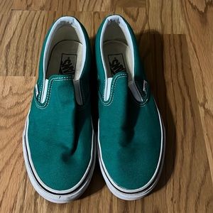 Vans green slip ons